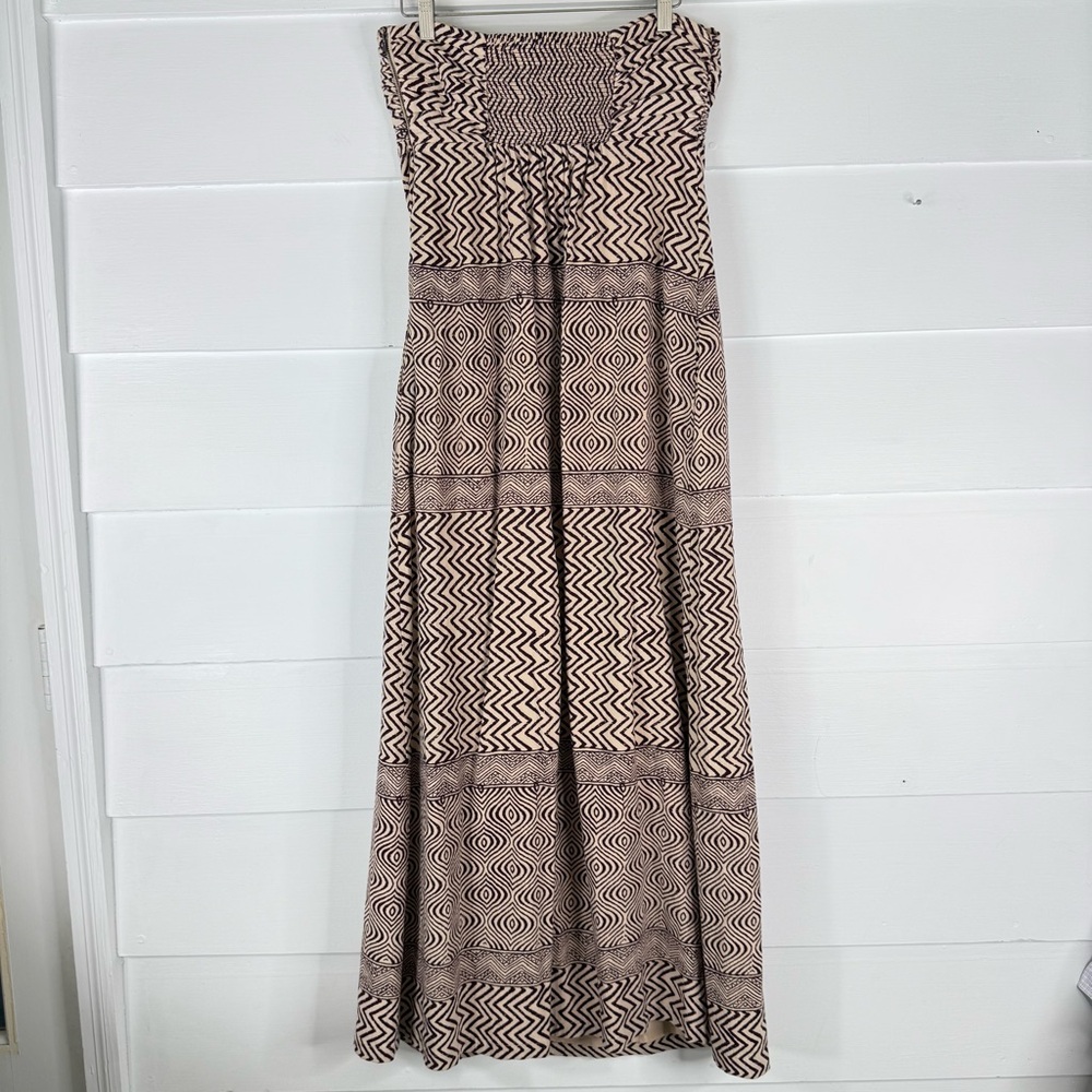 Edmé & Esyllte Anthropologie Strapless Maxi Dress Sz 12 Brown Cream Boho Cotton - Picture 8 of 14